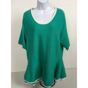 Jessica London Womens Sweater Size 18 20 Green White 2 Layer Ruffle Waist